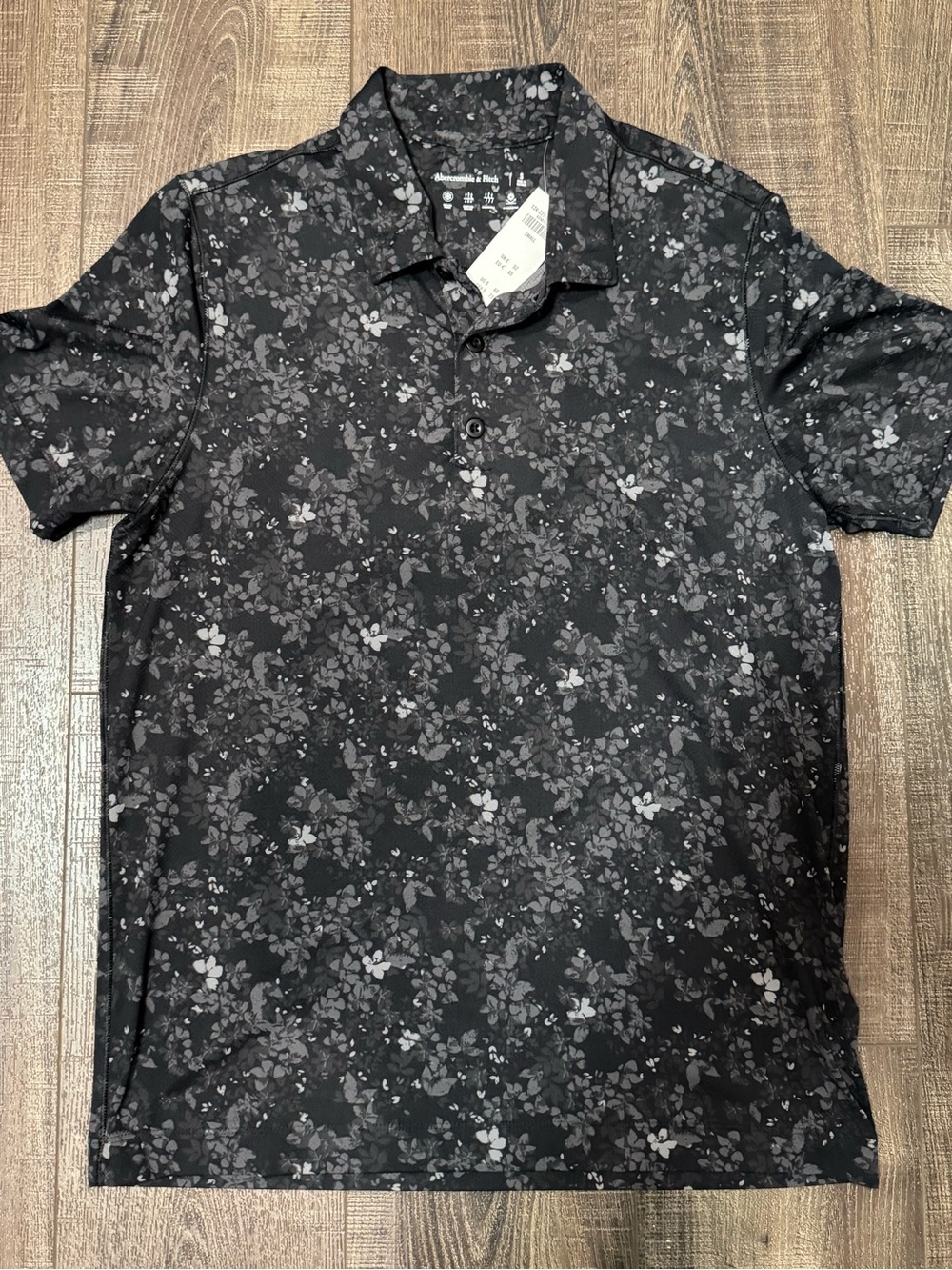 Abercrombie & Fitch Black Floral Short-Sleeve Polo